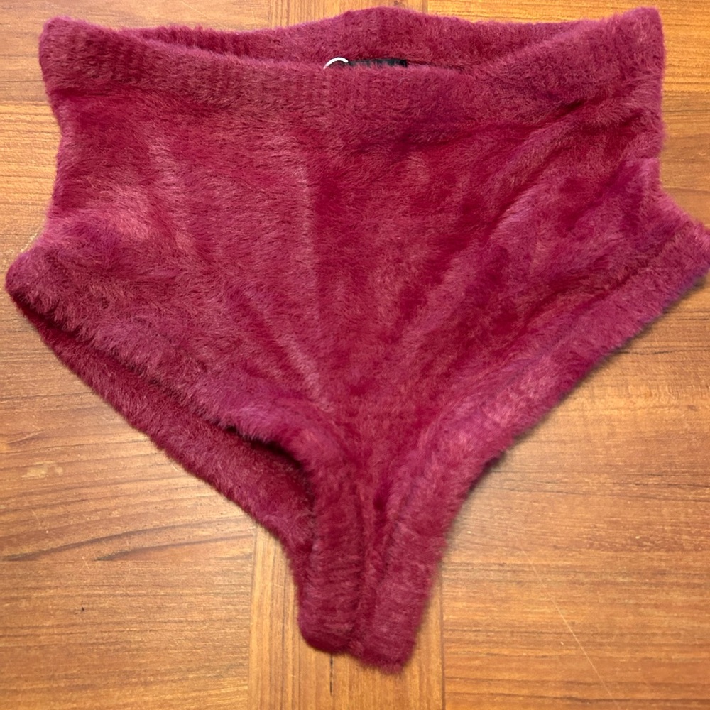 For Love And Lemons Burgundy Fuzzy Pajama Shorts